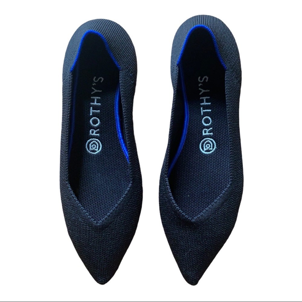 Rothys The Point black Birdseye flat shoe 7.5. Like new